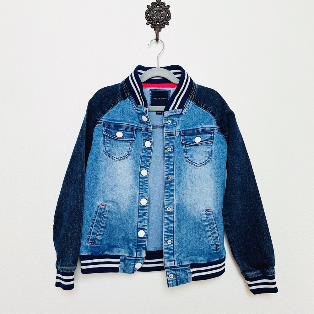 TOMMY HILFIGER Denim Bomber Jacket, Girl’s M 8/10